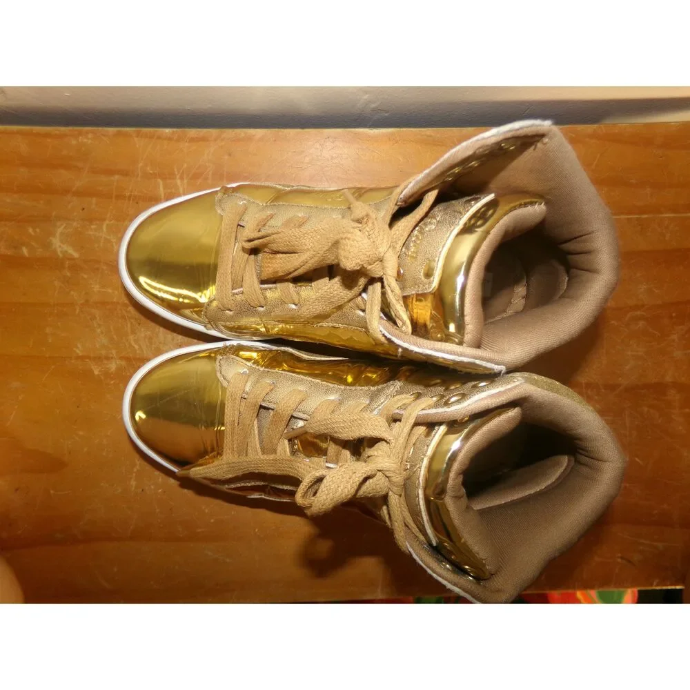 Pre-Owned Dance Hip Hop Shoes Kids 2M Sneakers Pleather High Top Gold